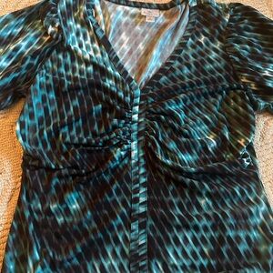 Worthington Teal and Black Ruched Blouse